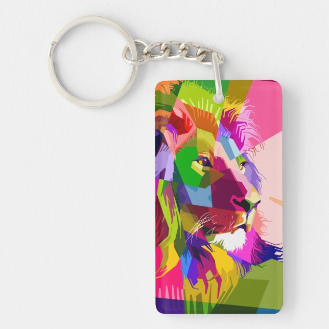 Lion Colourful Prismatic Pop Art Design Keychain (Front)