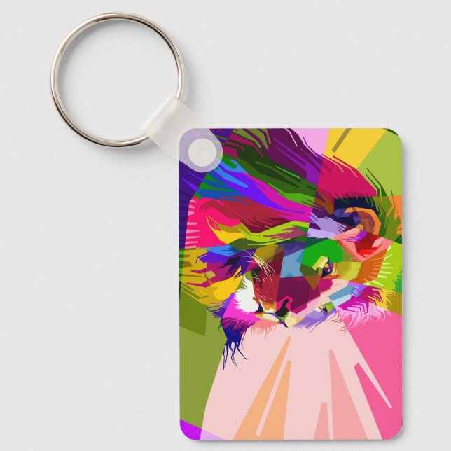 Lion Colourful Prismatic Pop Art Design Keychain (Front)