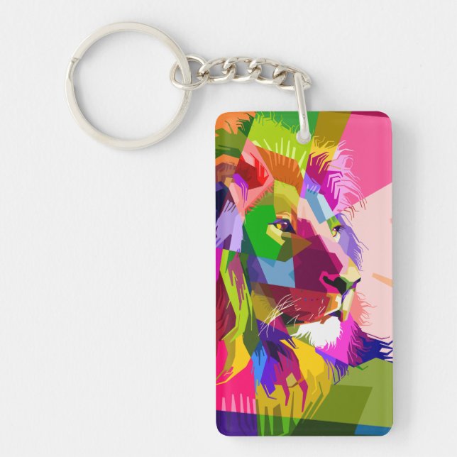 Lion Colourful Prismatic Pop Art Design Keychain (Front)