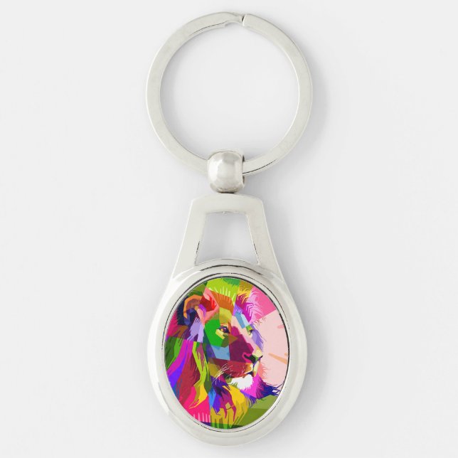 Lion Colourful Prismatic Pop Art Design Keychain (Front)