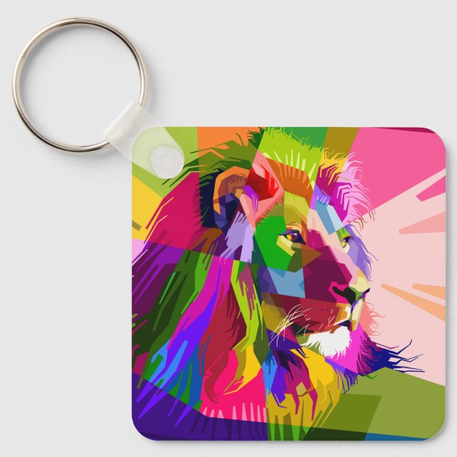 Lion Colourful Prismatic Pop Art Design Keychain (Front)