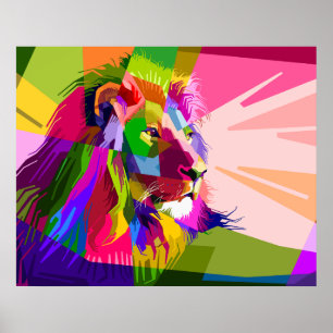 Lion Colourful Prismatic Pop Art Design Poster