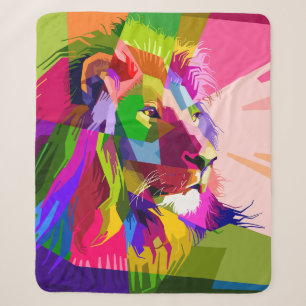 Lion Colourful Prismatic Pop Art Design Sherpa Blanket