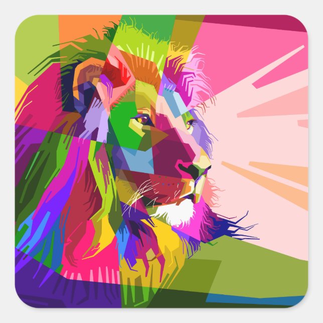 Lion Colourful Prismatic Pop Art Design Square Sticker (Front)