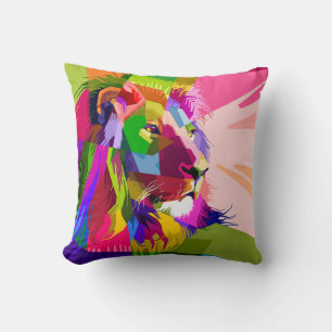 Lion Colourful Prismatic Pop Art Design Throw Pillow