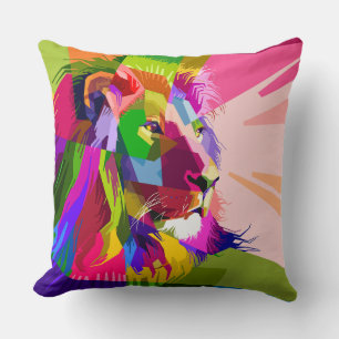 Lion Colourful Prismatic Pop Art Design Throw Pillow
