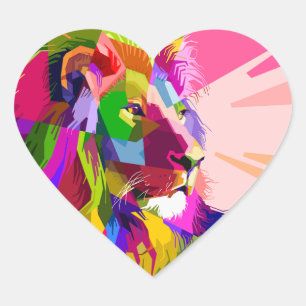 Lion Colourful Prismatic Popart Design-6452  Heart Sticker