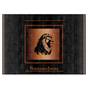 Lion Copper-Embellished Personalized Glass Cutting Board