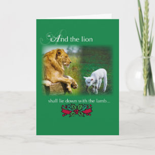 Lion couché avec agneau, carte de Noël de la paix