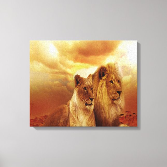 Lion Couple At Sunset Canvas Print (Front)