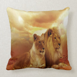 Lion Couple At Sunset Throw Pillow