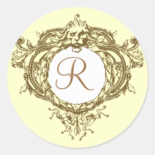 Lion Crest Initial Classic Round Sticker