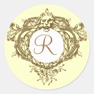 Lion Crest Initial Classic Round Sticker