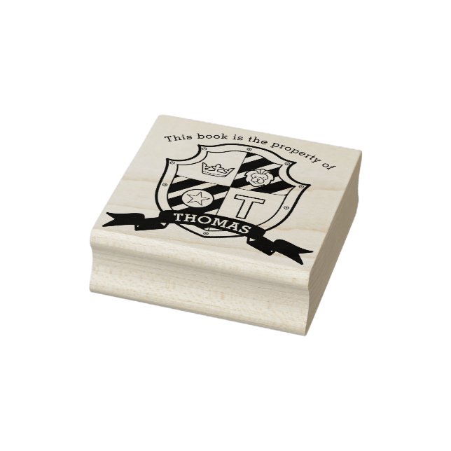 Lion crest letter T kids library name rubber stamp (Stamp)