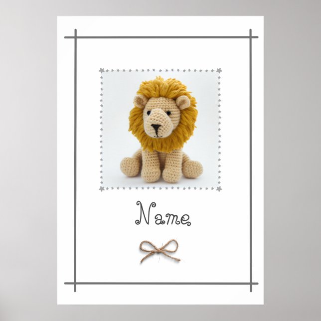 Lion Crochet Baby Nursery Wall Art Personalize  (Front)