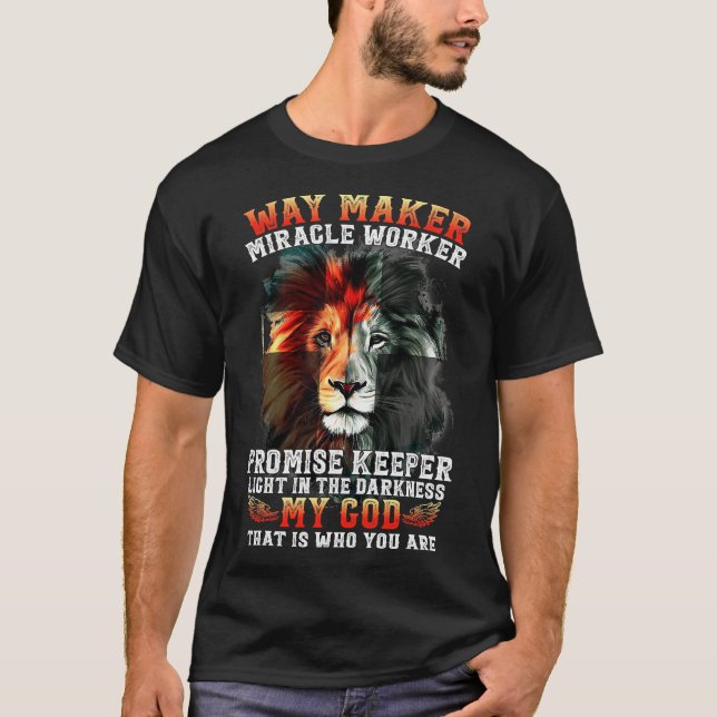 Lion Cross Light Colourful Waymaker Miracle Worker T-Shirt (Front)