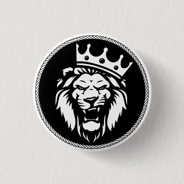 Lion crown roar 1 inch round button (Front)