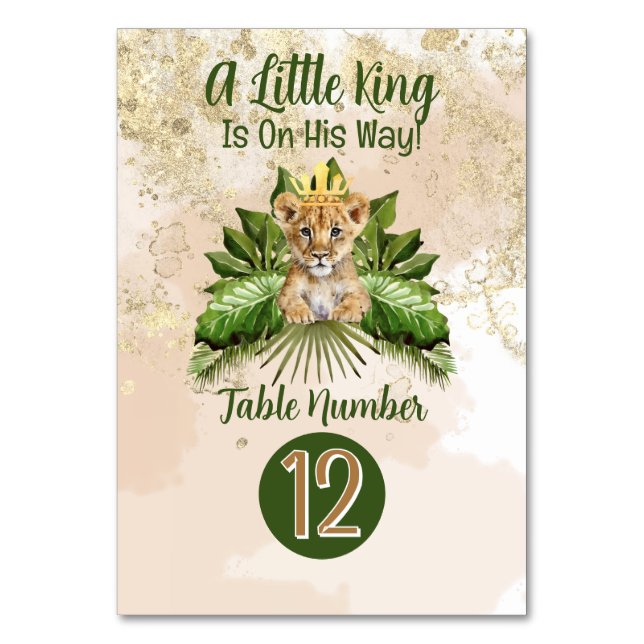 Lion Cub A Little King Is On His Way Baby Shower Table Number (Front)