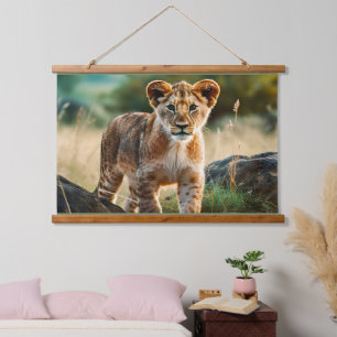 Lion Cub, AI generated, Hanging Tapestry