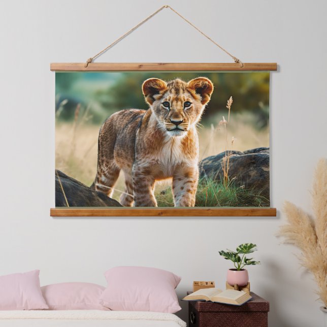 Lion Cub, AI generated, Hanging Tapestry (Bedroom)