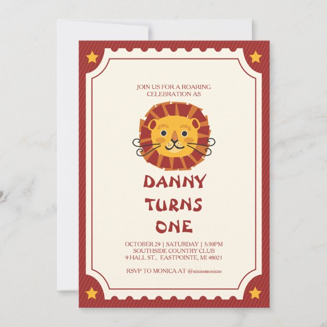 Lion Cub Anniversaire Bash : Invitation de fête Wh (Devant)