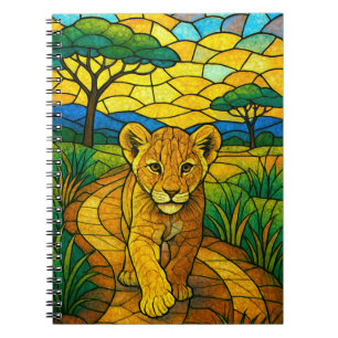 Lion cub at the Savanah, stained glass art Notebook