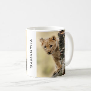 Lion Cub CLimbing Tree Personalised Photo Coffee Mug