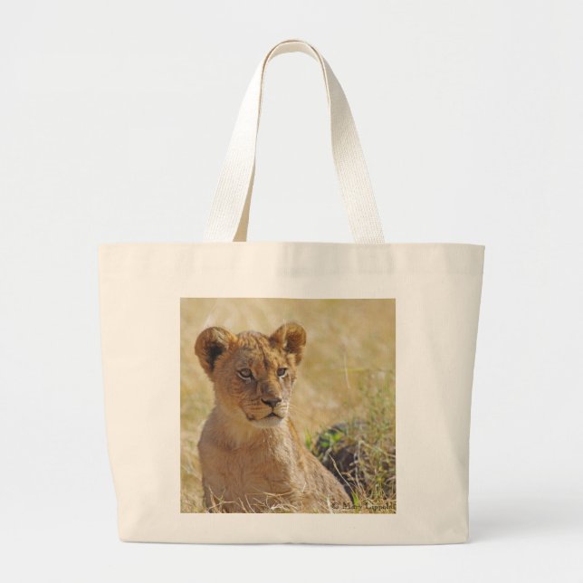 Lion Cub Close-up Large Tote Bag (Front)