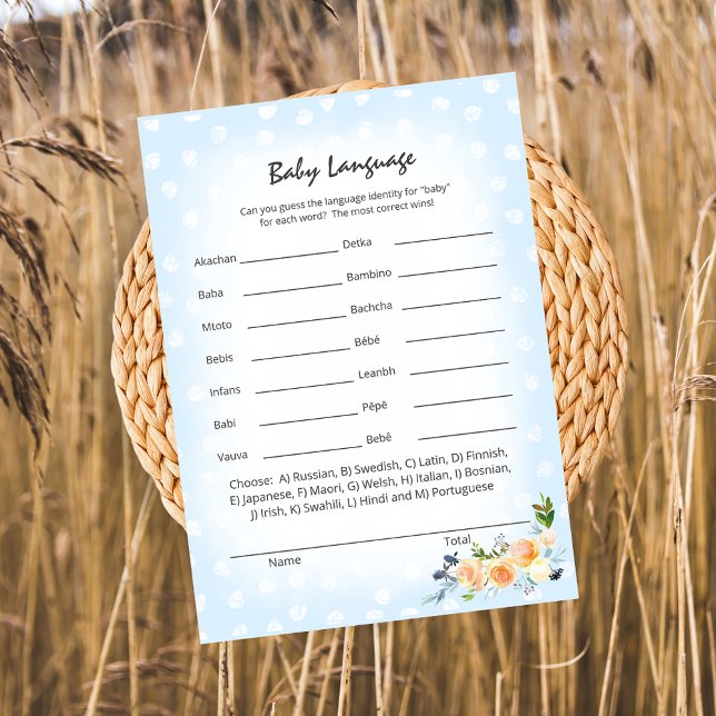 Lion Cub Floral Blue Baby Language Shower Game Program (Creator Uploaded)