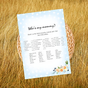 Lion Cub Floral Blue Who's My Mommy Shower Game Program