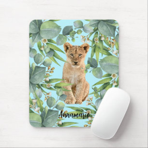 Lion Cub Green Forest Jungle Cute Teal Mouse Pad