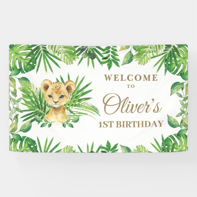 Lion Cub Greenery Jungle Safari Backdrop Banner (Horizontal)