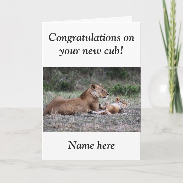 Lion cub new baby congratulations card (Front)