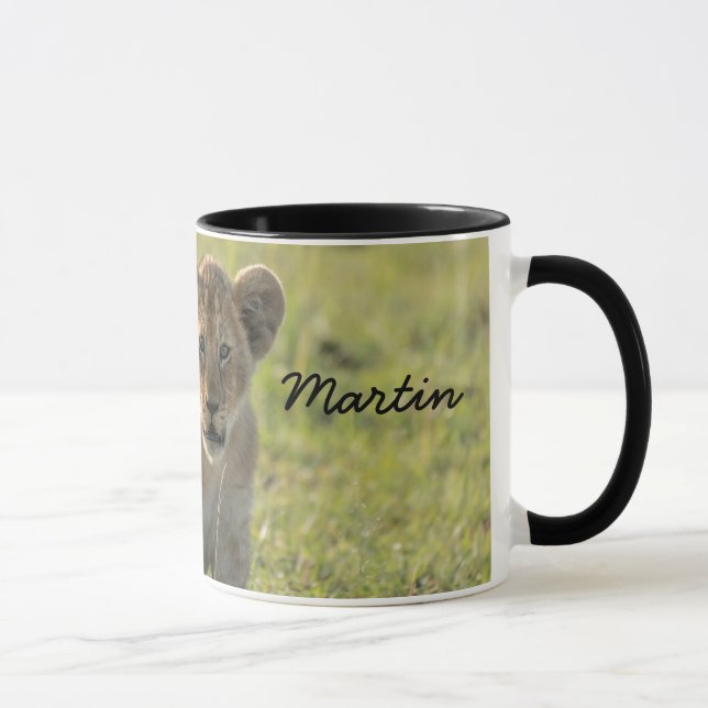 Lion Cub Personalize Name Black Interior Gift Mug (Right)