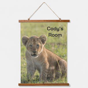 Lion Cub Personalize Name or Text Wood Hanging Tapestry