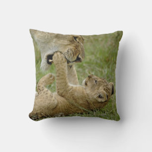 Lion Cub Playing Throw Pillow