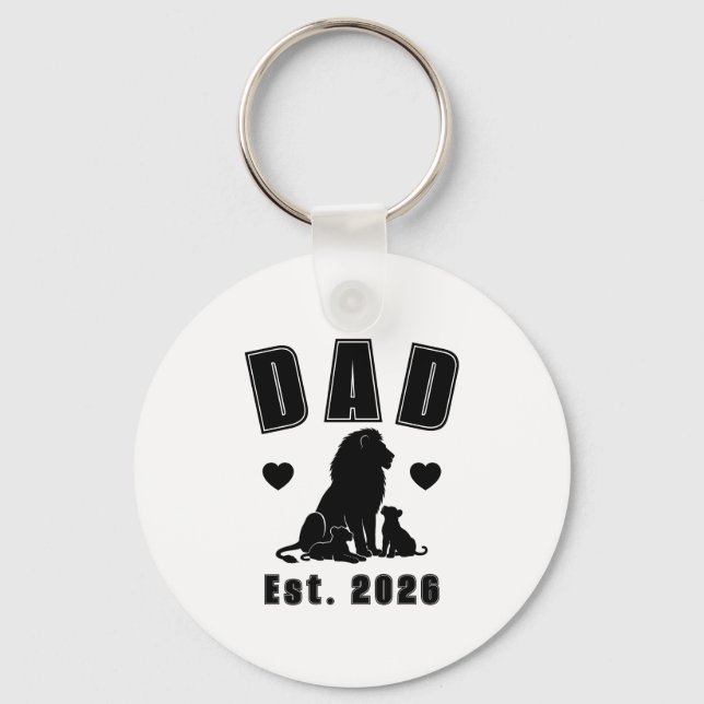 Lion Cub Silhouette New Dad Est Year Keychain (Front)