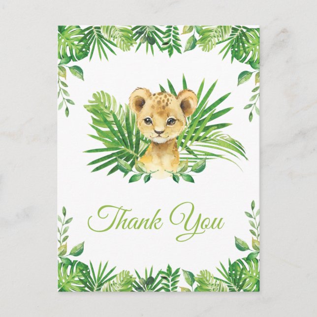 Lion Cub Tropical Greenery Birthday Thank You  Postcard (Front)