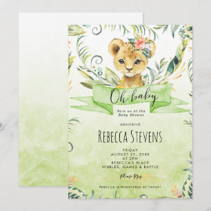 Lion cub tropical jungle baby shower invitation