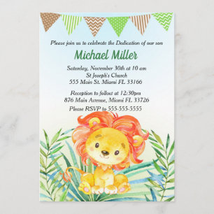 Lion Cub Watercolor Baby Dedication Invitation