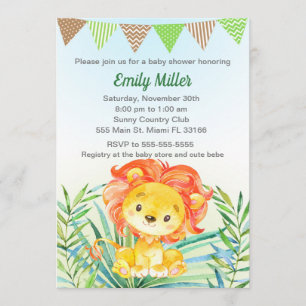 Lion Cub Watercolor Baby Shower Invitation