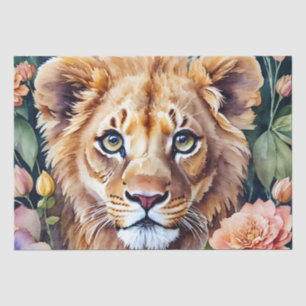 Lion Cub Watercolor Floral  Tissue Paper