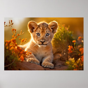 Lion Cub Wild Animal Tranquil Peaceful  Poster