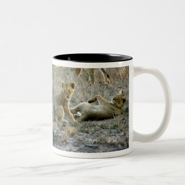 Lion cubs at play Mug (Right)
