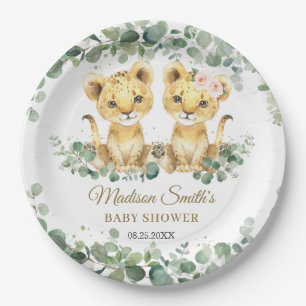 Lion Cubs Greenery Twins Girl Boy Baby Shower Paper Plate