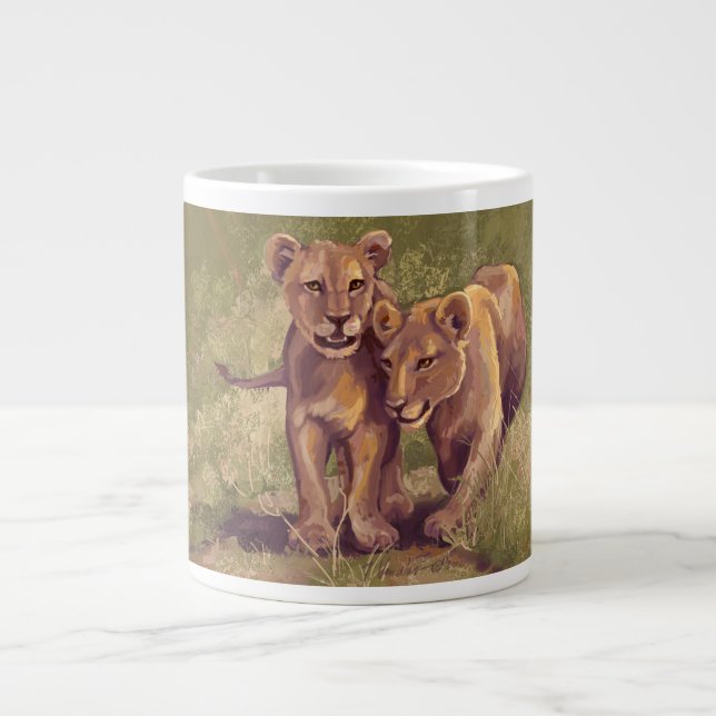 Lion Cubs Large Coffee Mug (Front)