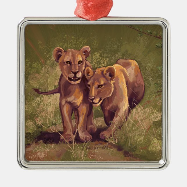 Lion Cubs Metal Ornament (Front)