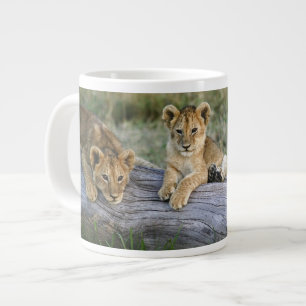Lion Cubs on Log Large Coffee Mug