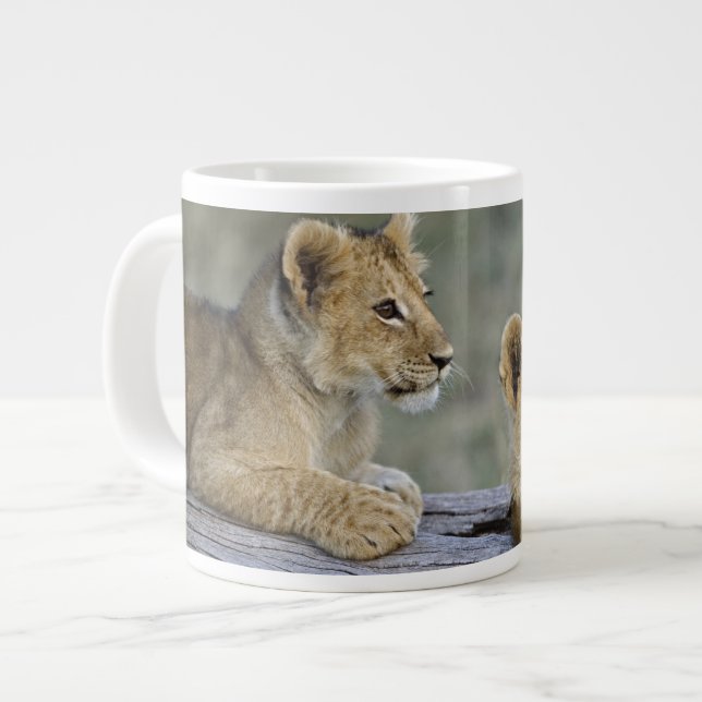 Lion Cubs on Log Large Coffee Mug (Front Left)