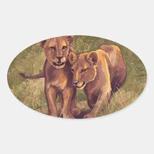 Lion Cubs Oval Sticker